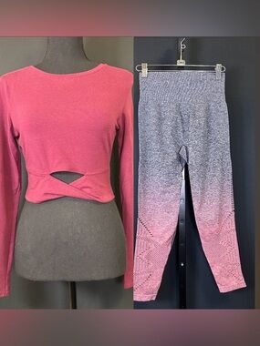 #119- Women's Two Piece Set Victoria Sport / Pink Top & Ombre Leggings Set